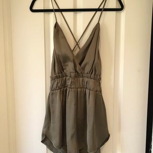 Satin olive romper size small
